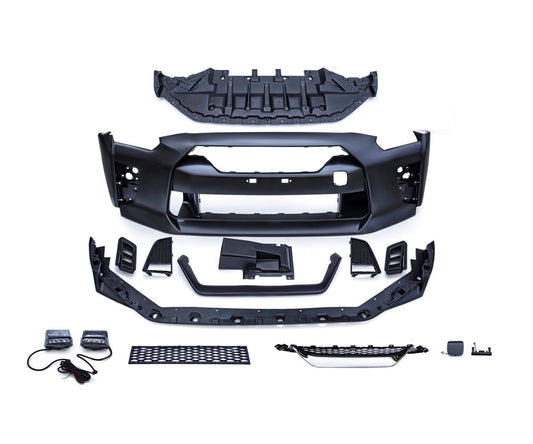 Nissan GTR Nismo T-Spec Black Edition Track Eidtion Premium Pure 2008-2023 (recommened 2017-2024 hood for 2008-2016 cars) with Aftermarket Parts - Facelift Conversion Style Front Bumper Set Polypropylene from CMST Tuning
