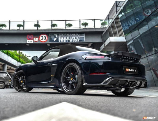 Porsche 718 Boxster Base S T GTS 2017-ON with Aftermarket Parts - V1 Style Rear Spoiler Carbon Fiber / FRP from CMST Tuning