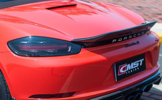 Porsche 718 Boxster Base S T GTS 2017-ON with Aftermarket Parts - V1 Style Rear Spoiler Carbon Fiber / FRP from CMST Tuning