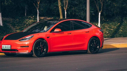 Tesla Model 3 Performance Long Range Standard Base 2017-2023 with Aftermarket Parts - V2 Style Front Lip Splitter Carbon Fiber / FRP from CMST Tuning