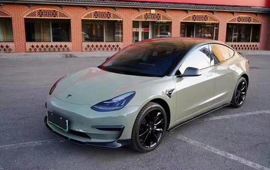 Tesla Model 3 Performance Long Range Standard Base 2017-2023 with Aftermarket Parts - V3 Style Front Lip Splitter Carbon Fiber / FRP from CMST Tuning