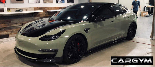 Tesla Model 3 Performance Long Range Standard Base 2017-2023 with Aftermarket Parts - V3 Style Front Lip Splitter Carbon Fiber / FRP from CMST Tuning