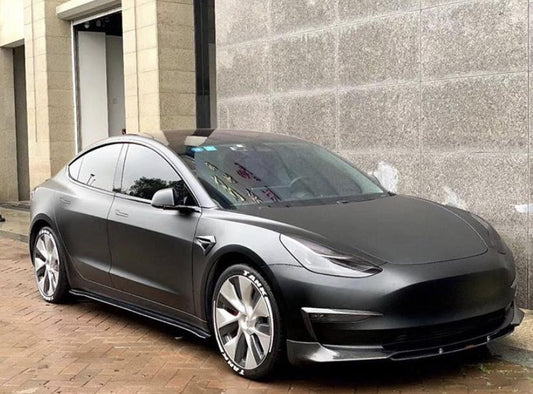 Tesla Model 3 Performance Long Range Standard Base 2017-2023 with Aftermarket Parts - V3 Style Front Lip Splitter Carbon Fiber / FRP from CMST Tuning