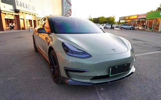 Tesla Model 3 Performance Long Range Standard Base 2017-2023 with Aftermarket Parts - V3 Style Front Lip Splitter Carbon Fiber / FRP from CMST Tuning