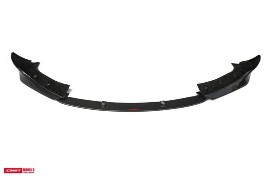 Tesla Model 3 Performance Long Range Standard Base 2017-2023 with Aftermarket Parts - V3 Style Front Lip Splitter Carbon Fiber / FRP from CMST Tuning