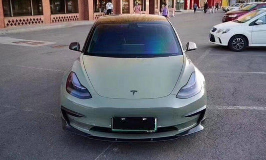 Tesla Model 3 Performance Long Range Standard Base 2017-2023 with Aftermarket Parts - V3 Style Front Lip Splitter Carbon Fiber / FRP from CMST Tuning
