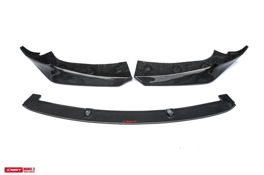 Tesla Model 3 Performance Long Range Standard Base 2017-2023 with Aftermarket Parts - V3 Style Front Lip Splitter Carbon Fiber / FRP from CMST Tuning