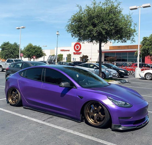 Tesla Model 3 Performance Long Range Standard Base 2017-2023 with Aftermarket Parts - V3 Style Front Lip Splitter Carbon Fiber / FRP from CMST Tuning