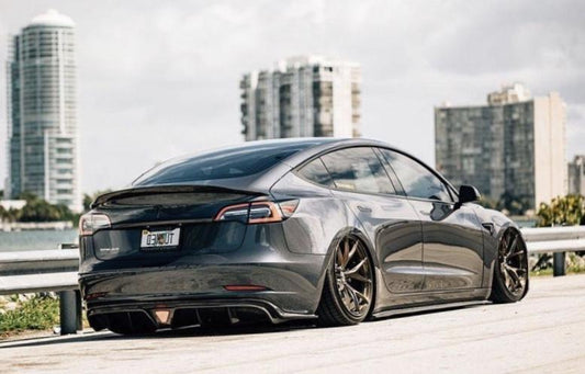 Tesla Model 3 Performance Long Range Standard Base 2017-2023 with Aftermarket Parts - V1 Style Rear Duck Bill Tail Spoiler Carbon Fiber / FRP from CMST Tuning