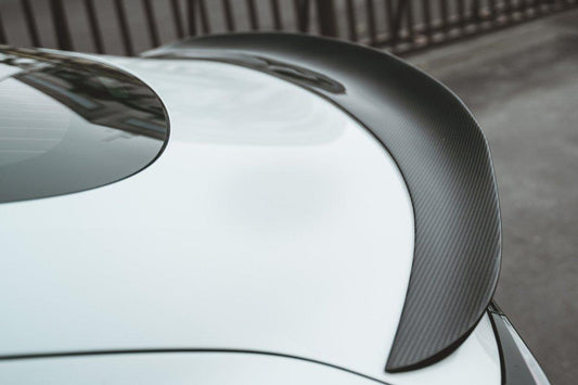 Tesla Model 3 Performance Long Range Standard Base 2017-2023 with Aftermarket Parts - V1 Style Rear Duck Bill Tail Spoiler Carbon Fiber / FRP from CMST Tuning