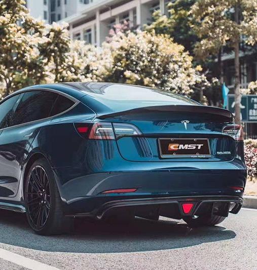 Tesla Model 3 Performance Long Range Standard Base 2017-2023 with Aftermarket Parts - V1 Style Rear Duck Bill Tail Spoiler Carbon Fiber / FRP from CMST Tuning