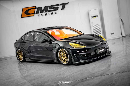 Tesla Model 3 Performance Long Range Standard Base 2017-2023 with Aftermarket Parts - Upper Valences Carbon Fiber/FRP from CMST Tuning