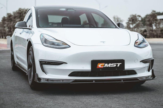 Tesla Model 3 Performance Long Range Standard Base 2017-2023 with Aftermarket Parts - Upper Valences Carbon Fiber/FRP from CMST Tuning