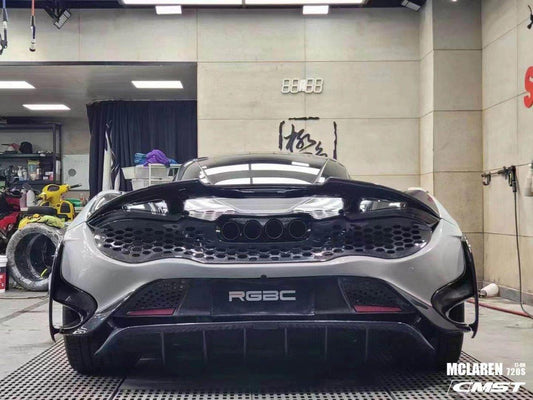 McLaren 720s 2018-2023 with Aftermarket Parts - 765lt Conversion Style Rear Bumper & Rear Diffuser & Rear Canards Carbon Fiber / FRP from CMST Tuning