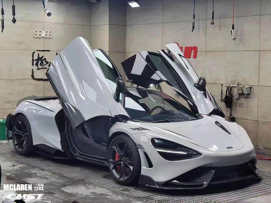 McLaren 720s 2018-2023 & 765LT 2021-2022 & 750s 2024-on with Aftermarket Parts - 765lt Conversion Style Front Bumper & Front Lip Carbon Fiber / FRP from CMST Tuning