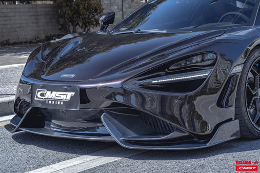 McLaren 720s 2018-2023 & 765LT 2021-2022 & 750s 2024-on with Aftermarket Parts - 765lt Conversion Style Front Bumper & Front Lip Carbon Fiber / FRP from CMST Tuning