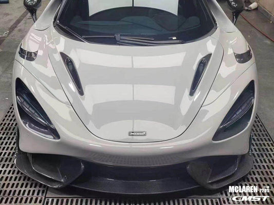 McLaren 720s 2018-2023 & 765LT 2021-2022 & 750s 2024-on with Aftermarket Parts - 765lt Conversion Style Front Bumper & Front Lip Carbon Fiber / FRP from CMST Tuning