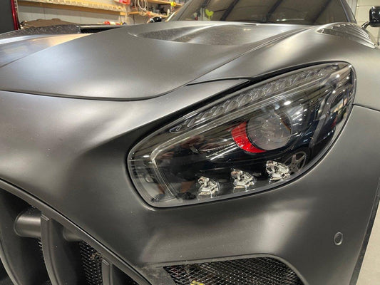 Mercedes Benz AMG GT GTS GTC GTR Pro Black Series C190 2016-2021 with Aftermarket Parts - Glass Clearview Style Vacuumed Carbon & FRP Hood Bonnet from CMST Tuning