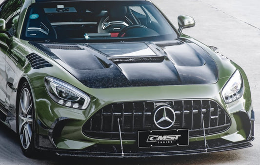 Mercedes Benz AMG GT GTS GTC GTR Pro Black Series C190 2016-2021 with Aftermarket Parts - Glass Clearview Style Vacuumed Carbon & FRP Hood Bonnet from CMST Tuning
