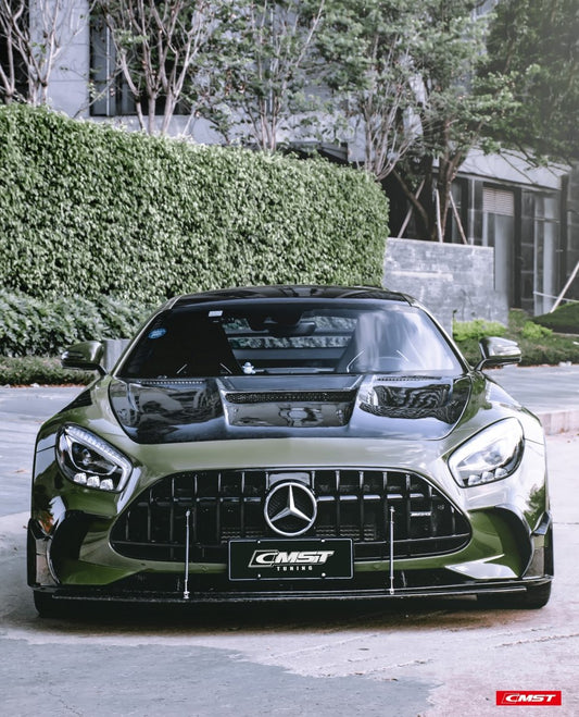 Mercedes Benz AMG GT GTS GTC GTR Pro Black Series C190 2016-2021 with Aftermarket Parts - Glass Clearview Style Vacuumed Carbon & FRP Hood Bonnet from CMST Tuning