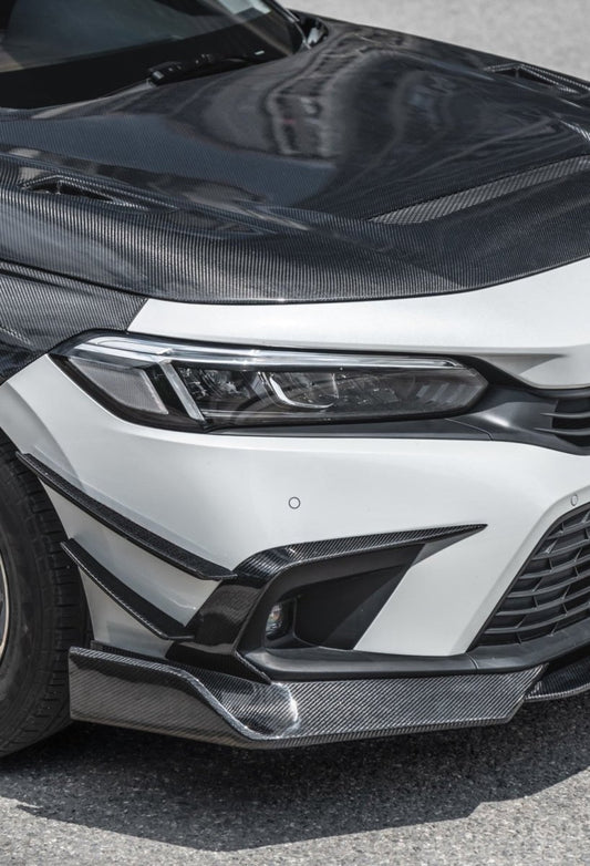 Honda Civic 11th Gen FE1 FE2 FE4 2022-ON with Aftermarket Parts - Front Bumper Canards Carbon Fiber / FRP from CMST Tuning