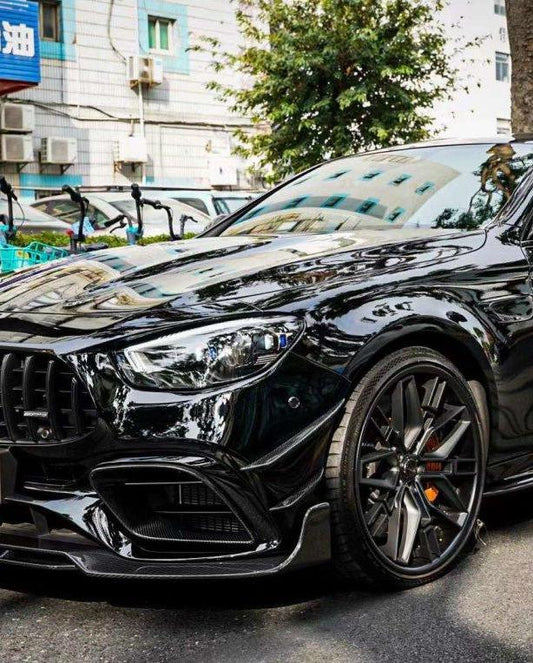 Mercedes Benz E-Class E63S E63 W213 2021-2023 with Aftermarket Parts - Carbon Fiber FRP Front Bumper Canards from CMST Tuning