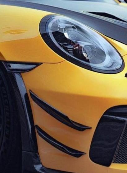 Porsche 991 991.1 911 Turbo/Turbo S/GT3RS 2012-2016
991 991.2 911 Turbo/Turbo S/GT3RS/GT2RS 2017-2019 with Aftermarket Parts - Vacuumed Carbon & FRP Front Canards from CMST Tuning