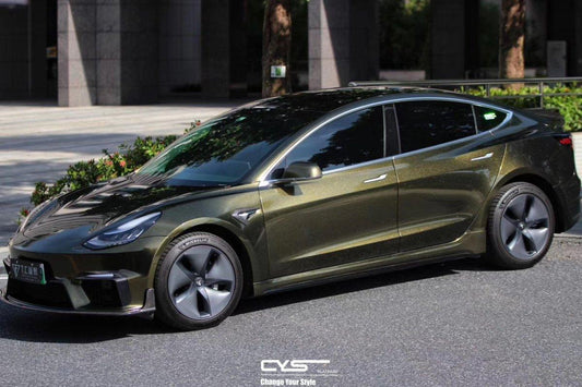 Tesla Model 3 Performance Long Range Standard Base 2017-2023 with Aftermarket Parts - V1 Style Front Bumper & Lip Carbon Fiber / FRP from CMST Tuning