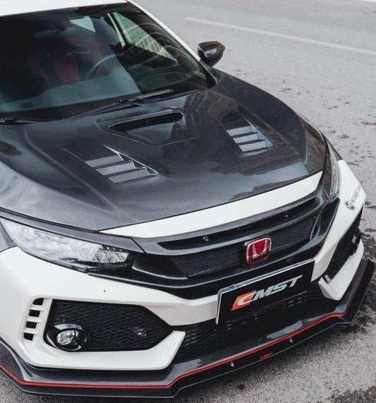 Honda Civic Type-R FK8 2017-2021 & Civic 10th Gen FC1/2/3/4/5/6/FK7 2017-2021 with Aftermarket Parts - V1 Style Front Grill & Eyelid Carbon Fiber/FRP from CMST Tuning