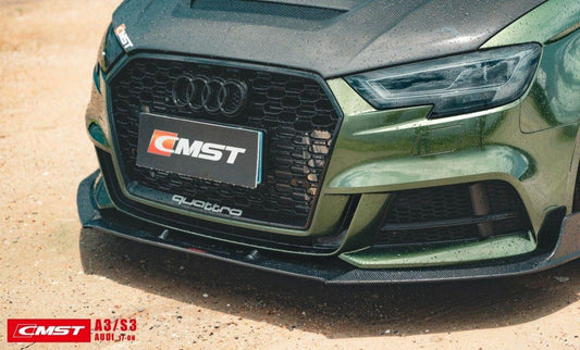 Audi S3 A3 S-line (with s-line bumper,does not fit base model) 8V.5 2017 2018 2019 2020 with Aftermarket Parts - Front Lip Carbon Fiber from CMST Tuning