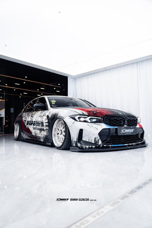 BMW 3 Series 330i M340i G20 G21 LCI 2023-ON (fitment for 330i requires M-Sport package bumper) with Aftermarket Parts - Pre-preg Carbon Fiber & FRP Front Lip from CMST Tuning