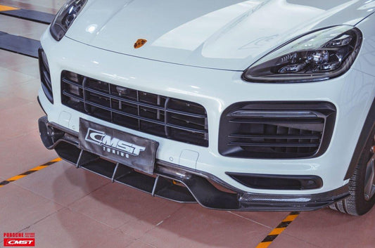 Porsche Cayenne 9Y0 9Y0.1 Base/S/Turbo/Turbo S 2019-2023 & Cayenne 9Y3 9Y3.1 Base/S/Turbo/Turbo S 2019-2023 (fitment suitable for Base/S with sport design package bumpers) with Aftermarket Parts - Vacuumed Carbon & FRP Front Lip from CMST Tuning