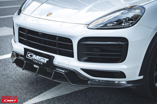 Porsche Cayenne 9Y0 9Y0.1 Base/S/Turbo/Turbo S 2019-2023 & Cayenne 9Y3 9Y3.1 Base/S/Turbo/Turbo S 2019-2023 (fitment suitable for Base/S with sport design package bumpers) with Aftermarket Parts - Vacuumed Carbon & FRP Front Lip from CMST Tuning