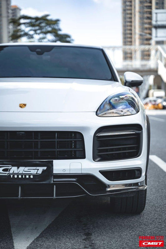 Porsche Cayenne 9Y0 9Y0.1 Base/S/Turbo/Turbo S 2019-2023 & Cayenne 9Y3 9Y3.1 Base/S/Turbo/Turbo S 2019-2023 (fitment suitable for Base/S with sport design package bumpers) with Aftermarket Parts - Vacuumed Carbon & FRP Front Lip from CMST Tuning