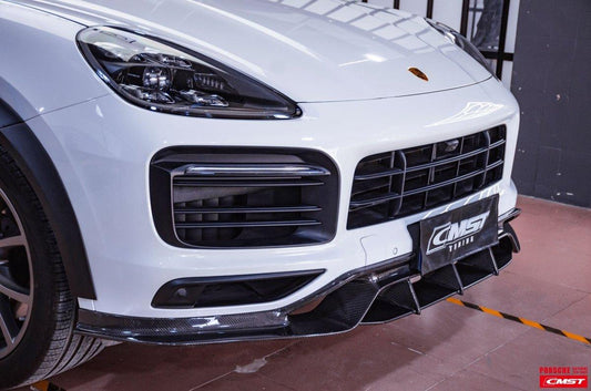 Porsche Cayenne 9Y0 9Y0.1 Base/S/Turbo/Turbo S 2019-2023 & Cayenne 9Y3 9Y3.1 Base/S/Turbo/Turbo S 2019-2023 (fitment suitable for Base/S with sport design package bumpers) with Aftermarket Parts - Vacuumed Carbon & FRP Front Lip from CMST Tuning