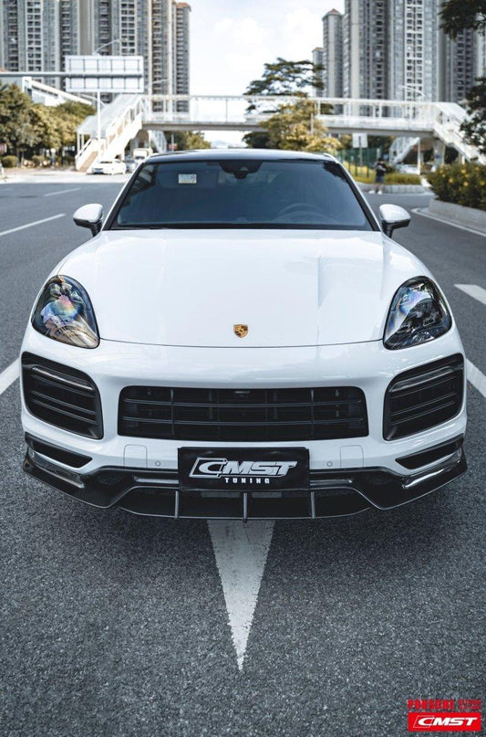 Porsche Cayenne 9Y0 9Y0.1 Base/S/Turbo/Turbo S 2019-2023 & Cayenne 9Y3 9Y3.1 Base/S/Turbo/Turbo S 2019-2023 (fitment suitable for Base/S with sport design package bumpers) with Aftermarket Parts - Vacuumed Carbon & FRP Front Lip from CMST Tuning