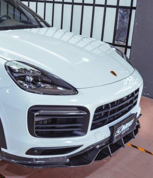Porsche Cayenne 9Y0 9Y0.1 Base/S/Turbo/Turbo S 2019-2023 & Cayenne 9Y3 9Y3.1 Base/S/Turbo/Turbo S 2019-2023 (fitment suitable for Base/S with sport design package bumpers) with Aftermarket Parts - Vacuumed Carbon & FRP Front Lip from CMST Tuning