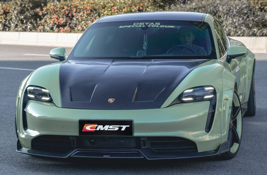 Porsche Taycan 9J1 Sedan/Cross Turismo RWD/4S/GTS/Turbo/Turbo S 2020-2024
(RWD/4S/GTS trims will require Sport Design Package) with Aftermarket Parts - Carbon Fiber & FPR Front Lip from CMST Tuning