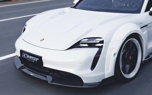Porsche Taycan 9J1 Sedan/Cross Turismo RWD/4S/GTS/Turbo/Turbo S 2020-2024
(RWD/4S/GTS trims will require Sport Design Package) with Aftermarket Parts - Carbon Fiber & FPR Front Lip from CMST Tuning