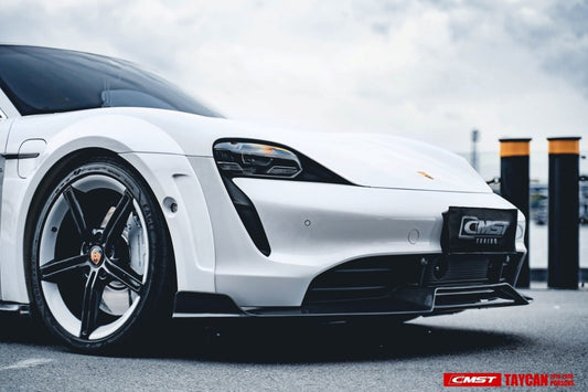 Porsche Taycan 9J1 Sedan/Cross Turismo RWD/4S/GTS/Turbo/Turbo S 2020-2024
(RWD/4S/GTS trims will require Sport Design Package) with Aftermarket Parts - Carbon Fiber & FPR Front Lip from CMST Tuning