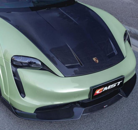 Porsche Taycan 9J1 Sedan/Cross Turismo RWD/4S/GTS/Turbo/Turbo S 2020-2024
(RWD/4S/GTS trims will require Sport Design Package) with Aftermarket Parts - Carbon Fiber & FPR Front Lip from CMST Tuning