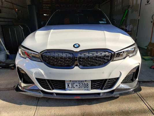BMW 3 Series 330i M340i G20 G21 Pre-LCI 2020-2022
(fitment for 330i requires M-Sport package bumper) with Aftermarket Parts - Vacuumed Carbon & FRP Front Lip from CMST Tuning