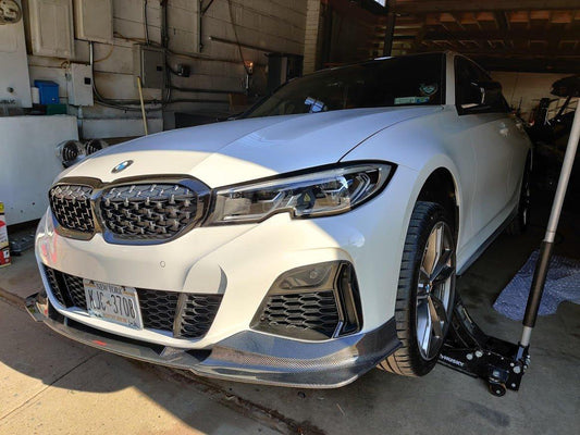 BMW 3 Series 330i M340i G20 G21 Pre-LCI 2020-2022
(fitment for 330i requires M-Sport package bumper) with Aftermarket Parts - Vacuumed Carbon & FRP Front Lip from CMST Tuning