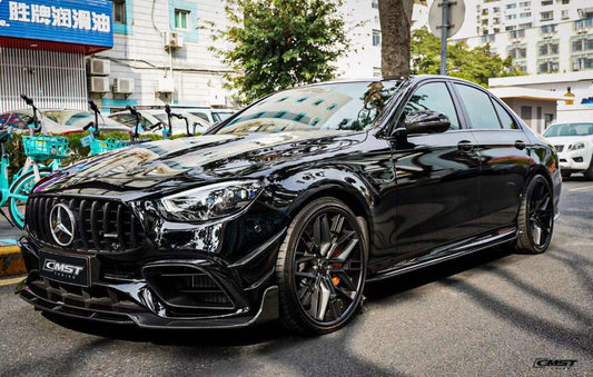 Mercedes Benz E-Class E63S E63 W213 2021-2023 with Aftermarket Parts - Pre-preg Carbon Fiber FRP Front Lip Splitter from CMST Tuning
