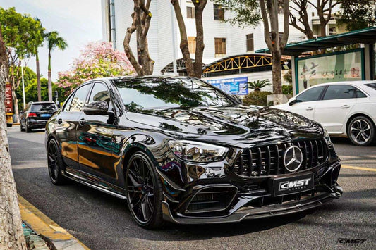 Mercedes Benz E-Class E63S E63 W213 2021-2023 with Aftermarket Parts - Pre-preg Carbon Fiber FRP Front Lip Splitter from CMST Tuning
