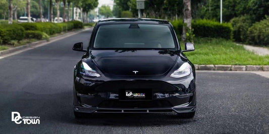 Tesla Model Y Performance AWD Long Range RWD Standard 2020-ON with Aftermarket Parts - V2 Style Front Lip Splitter Carbon Fiber / FRP from CMST Tuning