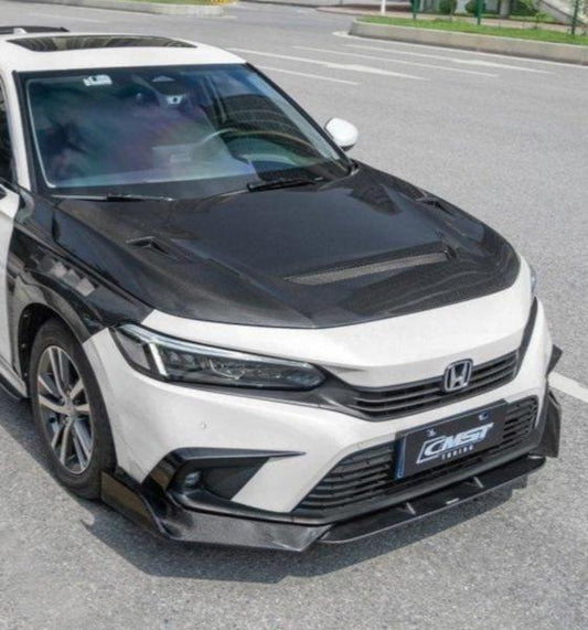 Honda Civic 11th Gen FE1 FE2 FE4 2022-ON with Aftermarket Parts - Front Lip Splitter Carbon Fiber / FRP from CMST Tuning