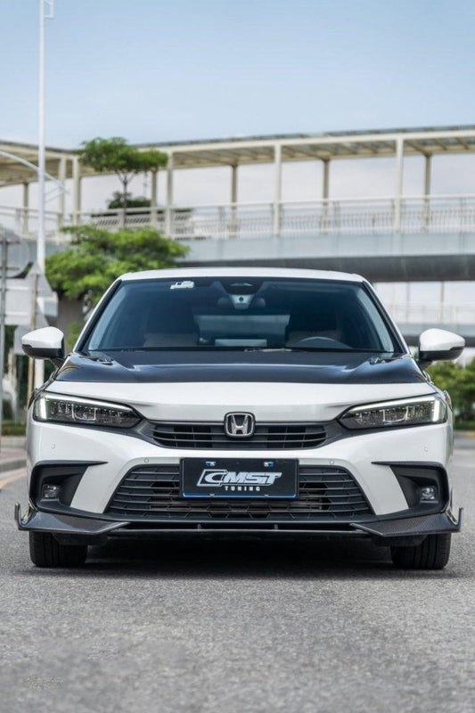 Honda Civic 11th Gen FE1 FE2 FE4 2022-ON with Aftermarket Parts - Front Lip Splitter Carbon Fiber / FRP from CMST Tuning