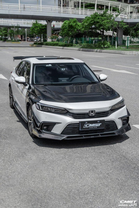 Honda Civic 11th Gen FE1 FE2 FE4 2022-ON with Aftermarket Parts - Front Lip Splitter Carbon Fiber / FRP from CMST Tuning