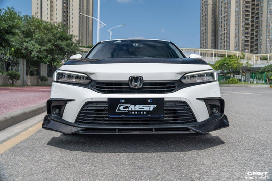 Honda Civic 11th Gen FE1 FE2 FE4 2022-ON with Aftermarket Parts - Front Lip Splitter Carbon Fiber / FRP from CMST Tuning